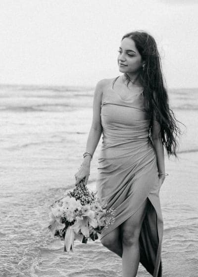 Bride at sunset by the beach